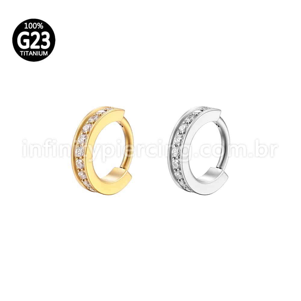 Piercing Argola Titânio Uma Fileira Zircônia